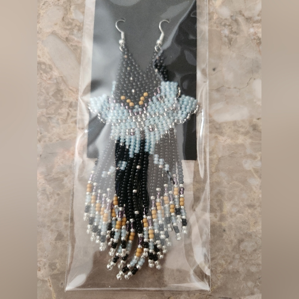 Fringe Beaded Earrings Southwestern Bohemian Cowgirl Handmade